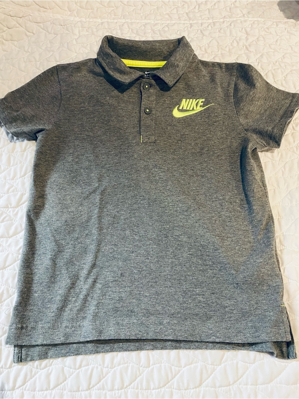 Nike Gray Polo with Neon Yellow Swoosh - Kids